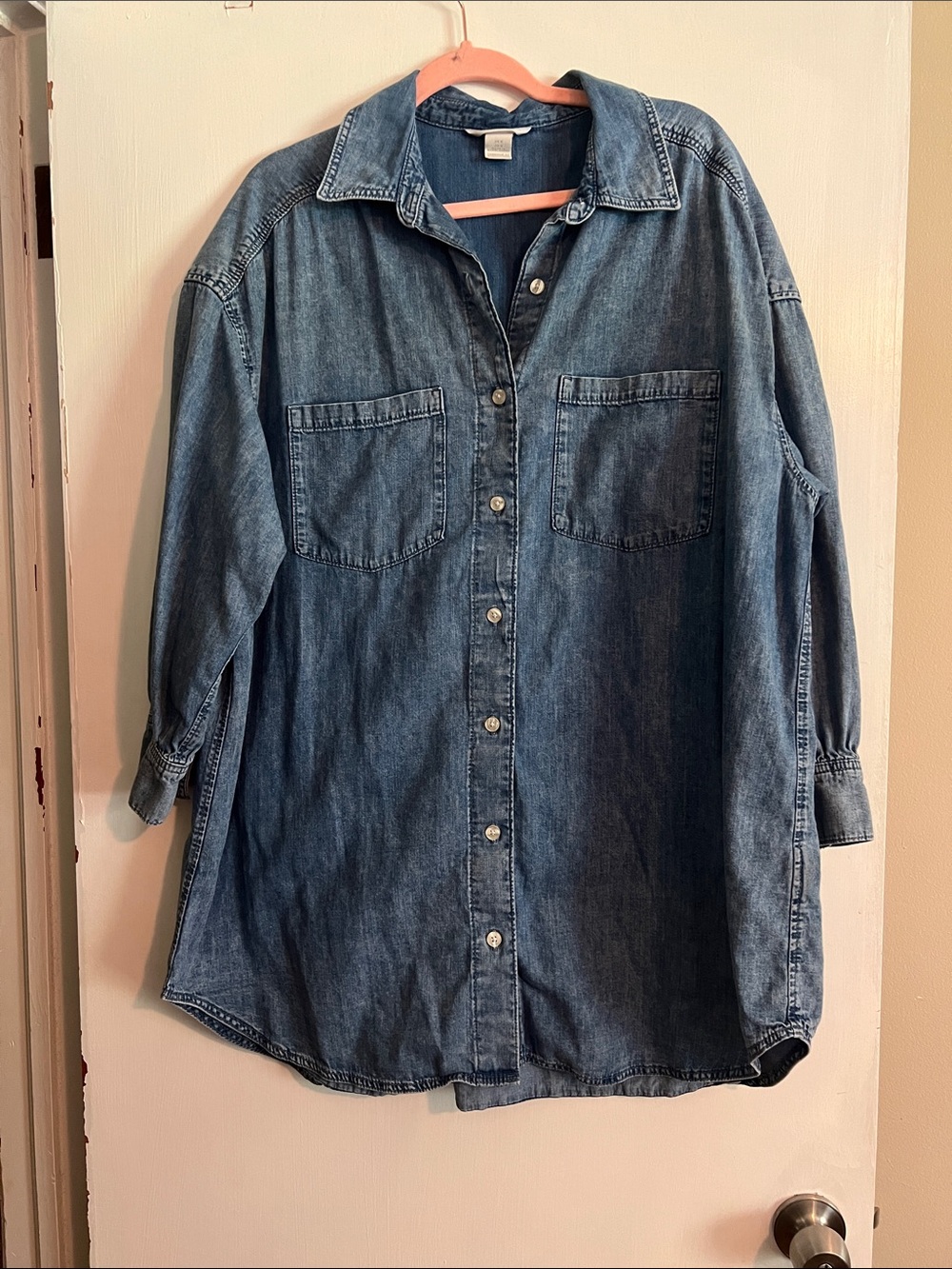 H&M Classic Button-Front Denim Shirt Dress - Medium Wash Blue